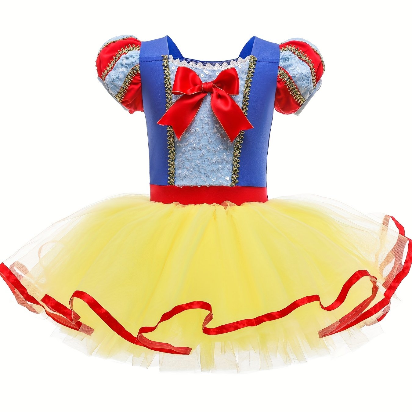 Girls Princess Tulle Tutu Mesh Puff Sleeves Ballet Dance Dress Leotards