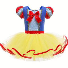 Girls Princess Tulle Tutu Mesh Puff Sleeves Ballet Dance Dress Leotards