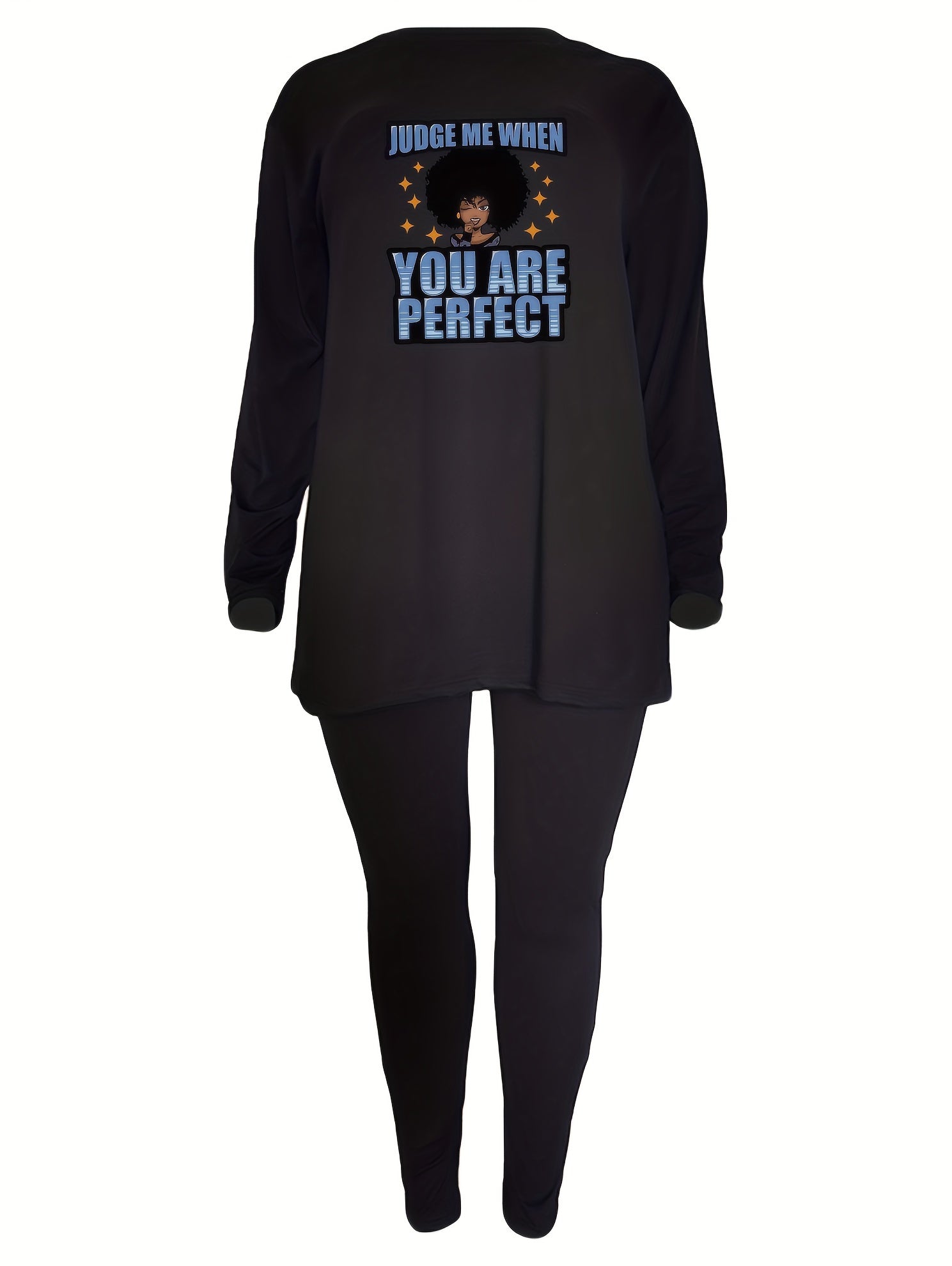 Casual Outfits Set Women's Plus Cartoon Print Tunic Top & Leggings Set