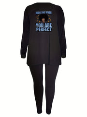 Casual Outfits Set Women's Plus Cartoon Print Tunic Top & Leggings Set
