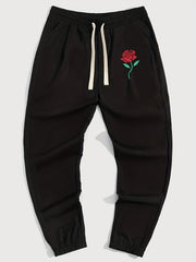 Men s Rose Print Casual Drawstring Sweatpants