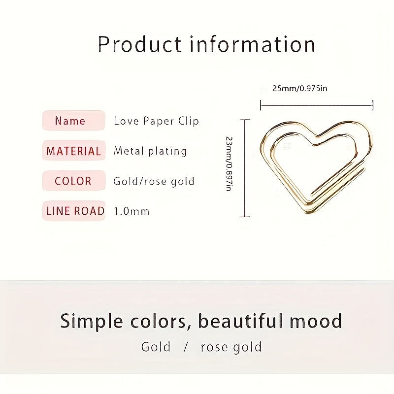10pcs Heart Shaped Paper Clips Colorful Office Stationery Metal Paper Clips