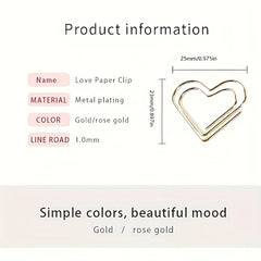 10pcs Heart Shaped Paper Clips Colorful Office Stationery Metal Paper Clips