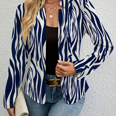 Women's Striped Print Open Front Long Sleeve Blazer