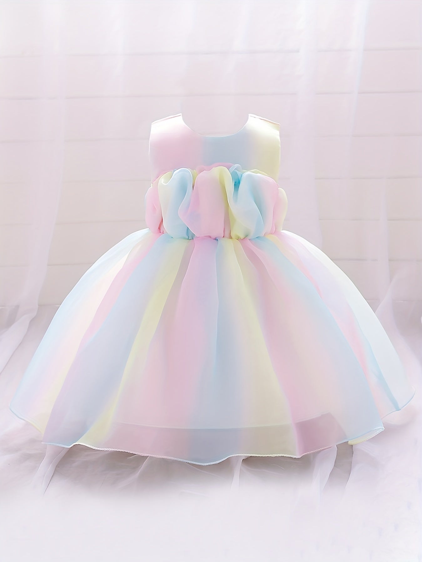 Princess Dress Ruffle Sleeveless Bow Tutu Skirt for Girls Catwalk Birthday Party