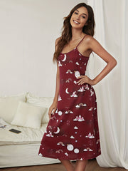 Starry Print Backless Nightdress Crew Neck Sleep Dress