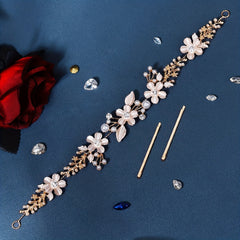 Rhinestone Flower Faux Pearl Head Piece Bobby Pin Hair Hoop Bridal Wedding
