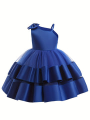 Girls Satin Stitch Tulle Princess Dress with Bow - Special Occasions