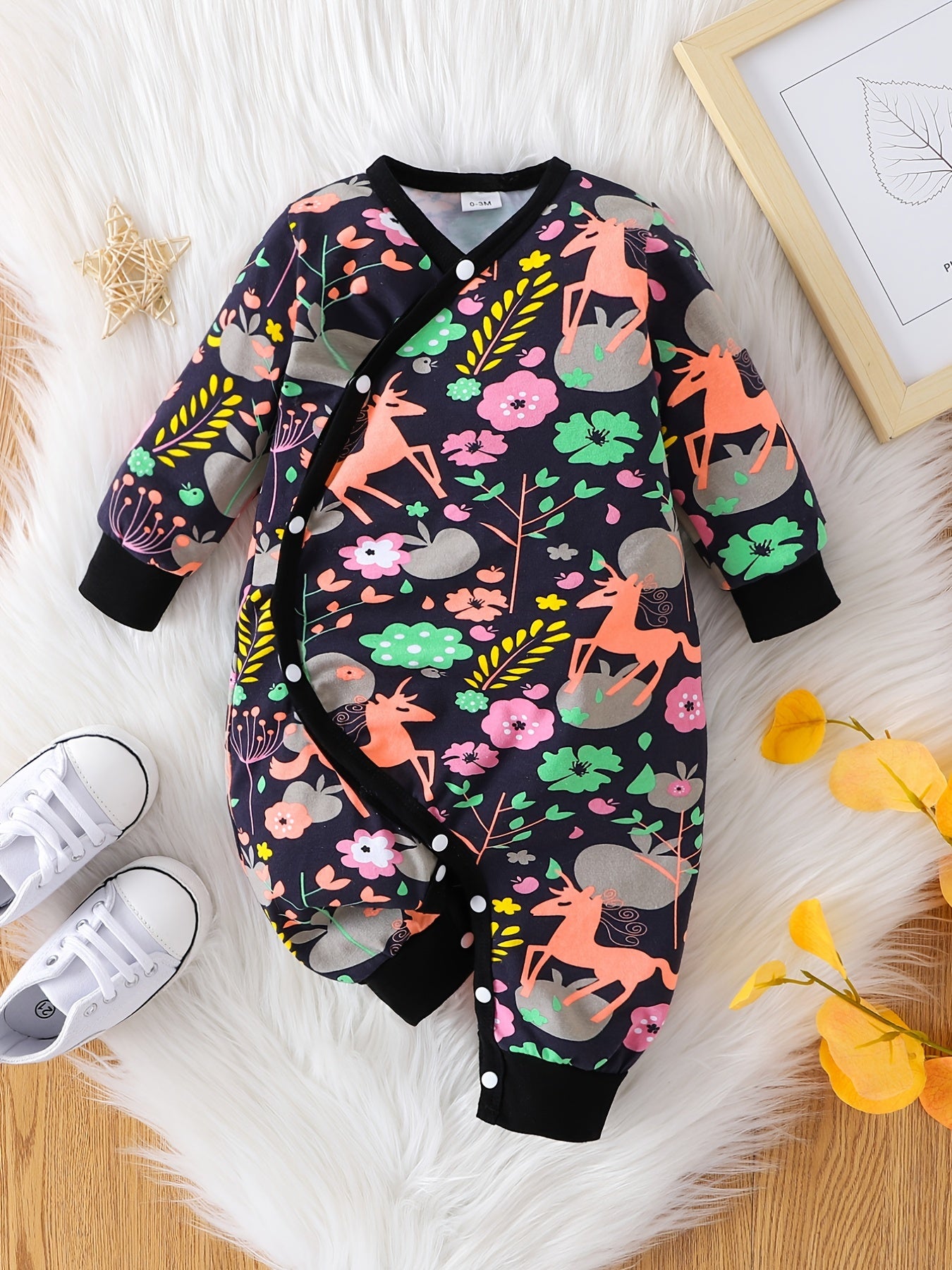 Baby Boys Long Sleeve Jumpsuit Romper With Cartoon Animal Print