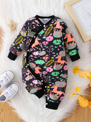 Baby Boys Long Sleeve Jumpsuit Romper With Cartoon Animal Print