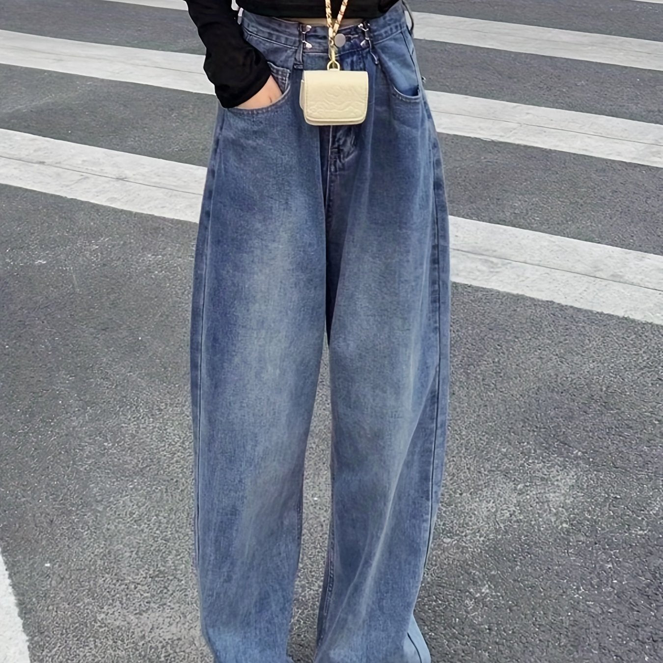High Waist Straight Jeans Loose Fit Casual Baggy Jeans Women's Denim