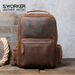 Vintage Retro Leather Backpack Casual Men's Women's Backpack