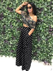 Houndstooth Wide Leg Pants High Waist Casual Pants With Pockets