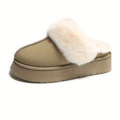 Women's Fleece Platform Slippers Plush Lined Thermal Indoor Warm Shoes