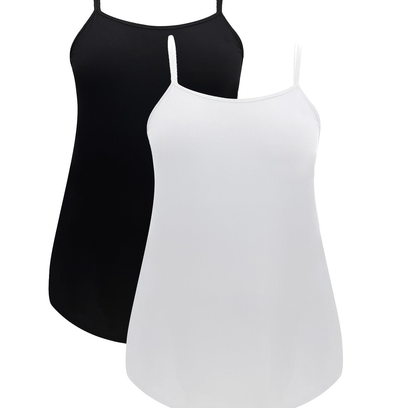 2 Pack Plus Size Lounge Top Set Women's Plus Solid Spaghetti Strap