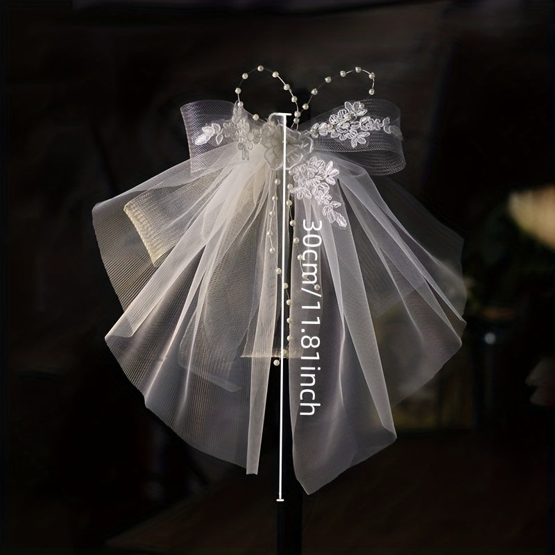 Mesh Flower Embroidered Bowknot Bridal Hair Accessories