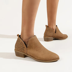 V Cut Pointed Toe Chelsea Boots Women's Block Heel Short Boots
