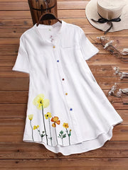 Women's Plus Floral Print Short Sleeve Button Shirt