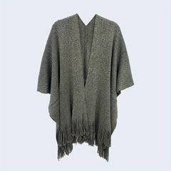 Gray Knit Shawl Tassel Sparkly Wrap Women's Poncho Cape Open Front Cardigan