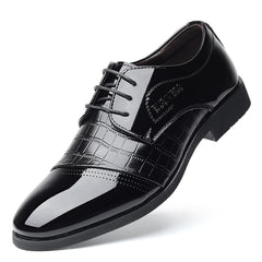Men's Glossy Derby Shoes Textured Detail Lace-up Front Dress Shoes