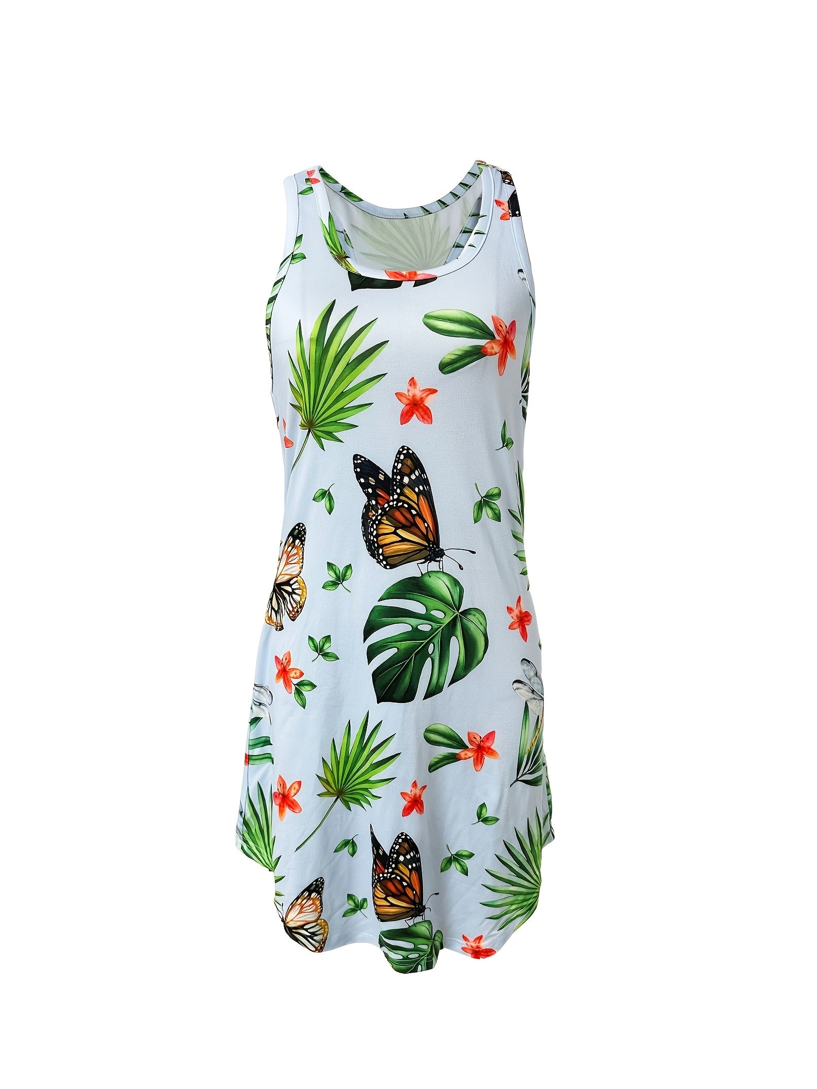 Butterfly Print NightDress Crew Neck Pajama Dress Women's Sleepwear