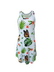 Butterfly Print NightDress Crew Neck Pajama Dress Women's Sleepwear