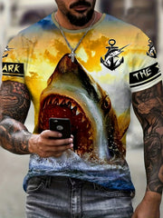 Colorful Fish Pattern Print Men's Graphic Crew Neck Active T shirt