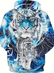 Wolf 3D Print Hoodie Men's Graphic Kangaroo Pocket Pullover