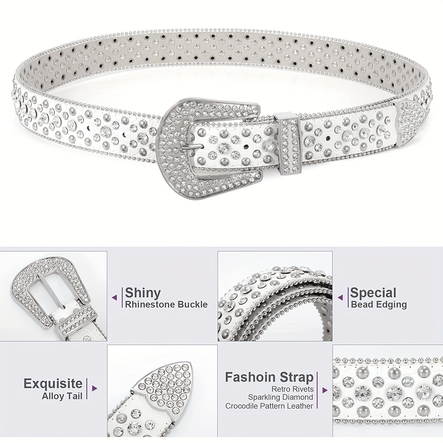 Sparkle Studded Rhinestone Cowboy Belt for Jeans Dress