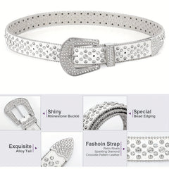 Sparkle Studded Rhinestone Cowboy Belt for Jeans Dress