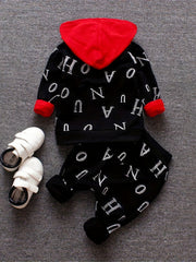 Boys Letter Print Top Coat Pants Set Spring Autumn Suit