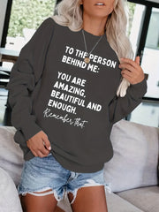 Letter Print Pullover Sweatshirt Long Sleeve Crew Neck Casual for Fall & Winter
