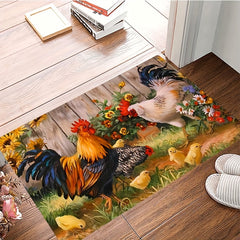 Colorful Chicken And Flower Floor Mat Non Slip Indoor Carpet