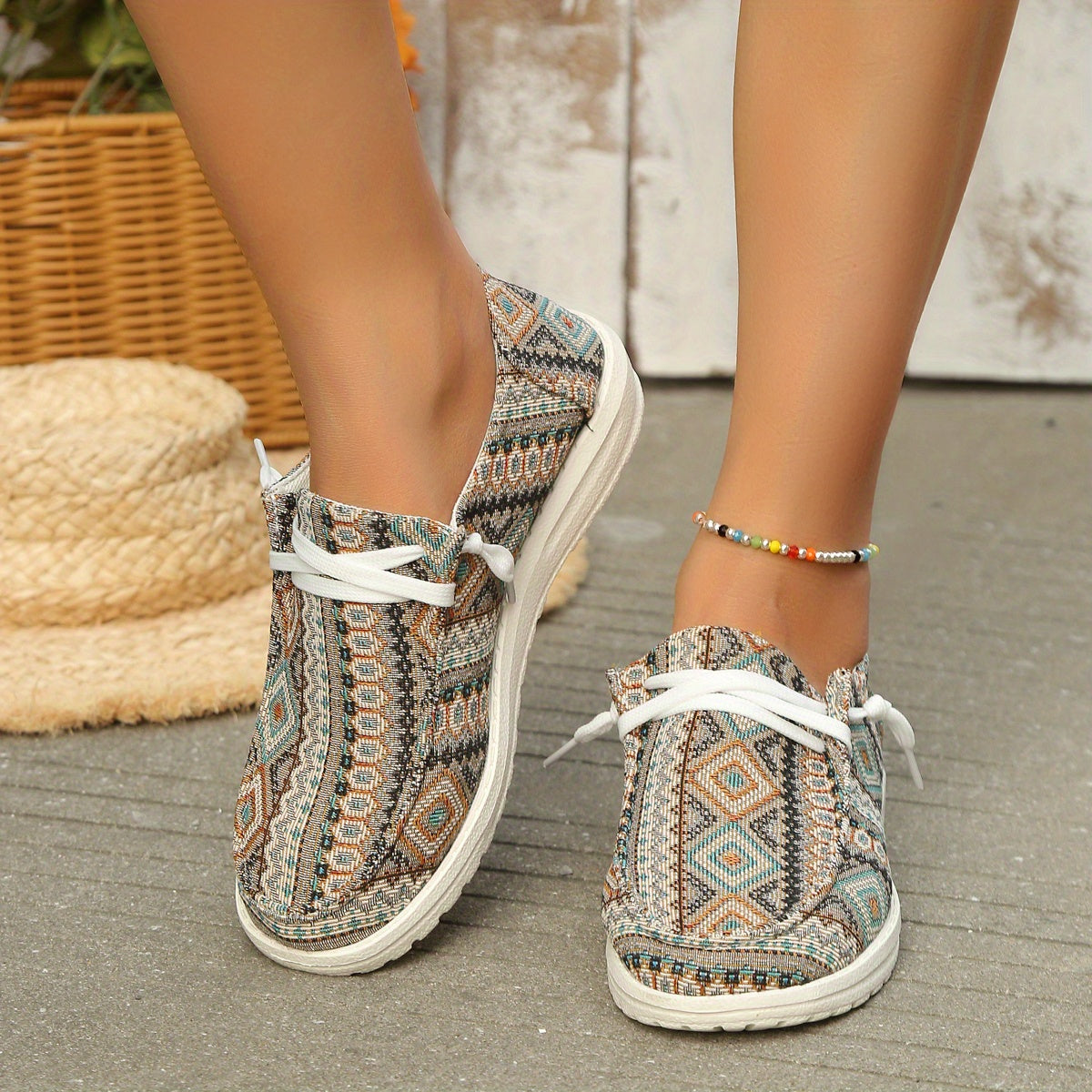 Women's Geometric Pattern Canvas Shoes Lightweight