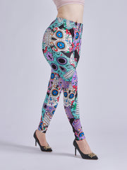 Skull Print Skinny Leggings High Waist Women's Clothing