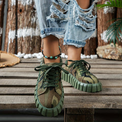 Women's Camo Platform Sneakers Lace Up Outdoor Canvas Running Shoes