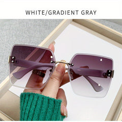 Square Rimless Sunglasses Gradient UV400 Sun Shades Summer Travel