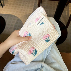 Flower Pattern Ruched Cosmetic Bag Portable Travel Makeup Bag