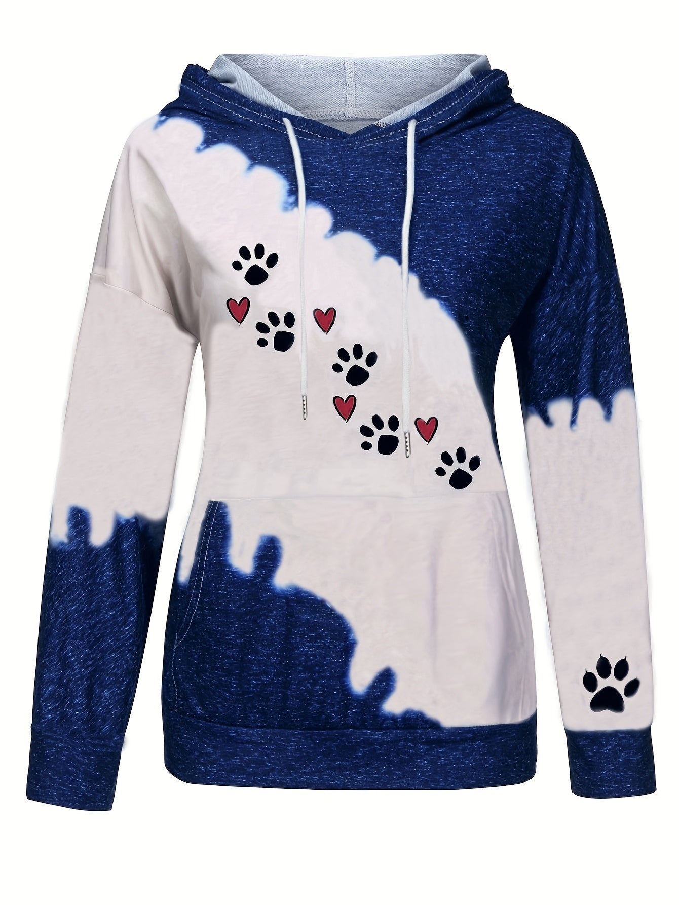 Paw & Heart Print Hoodie Drawstring Sweatshirt
