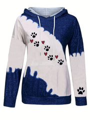 Paw & Heart Print Hoodie Drawstring Sweatshirt
