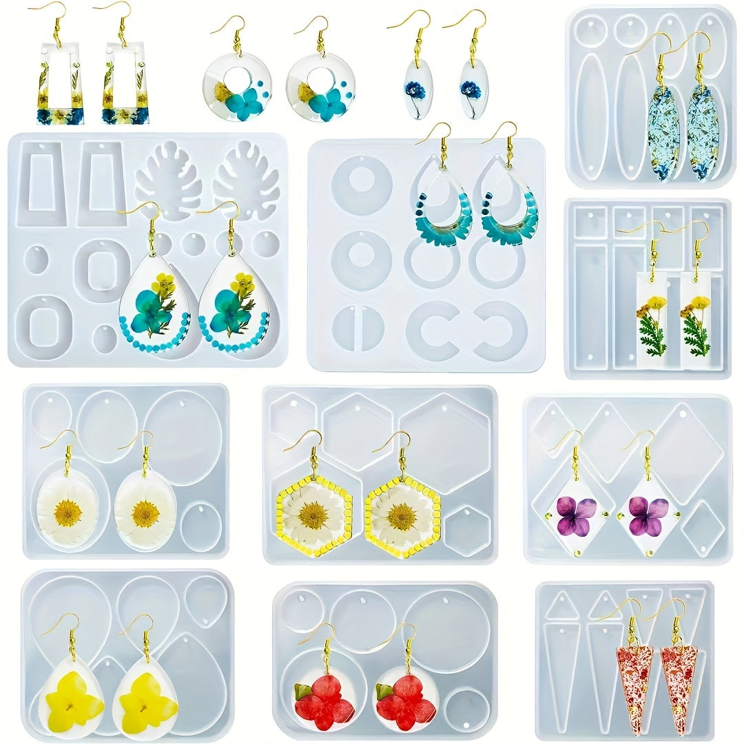 10pcs Resin Earring Pendants Silicone Mold Set For Epoxy Resin Jewelry Making