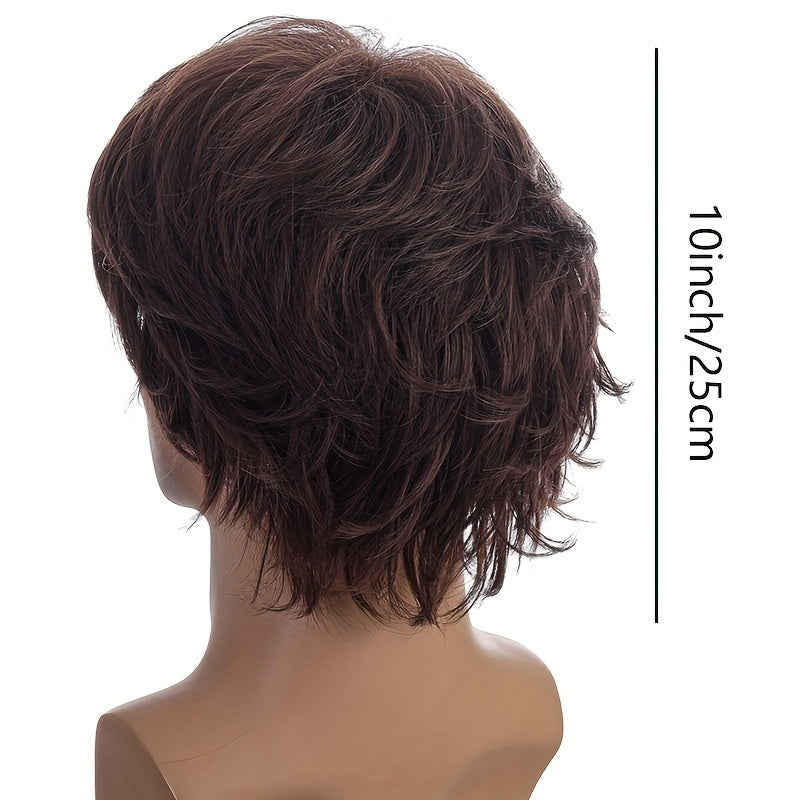 Men's Brown Short Synthetic Hair Wig for Parties