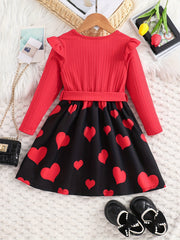 Smart Girls Kitty Bows Long Sleeve Midi Dress With Belt