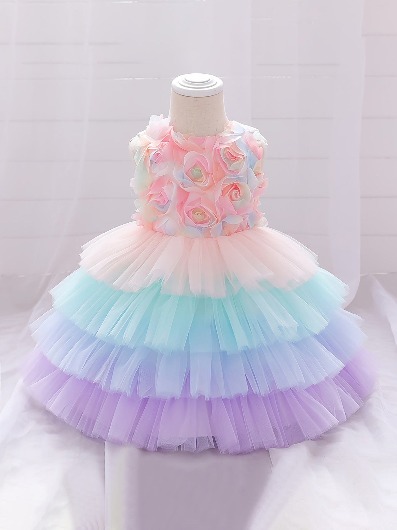 Baby Girls Flower Mesh Sleeveless Dress