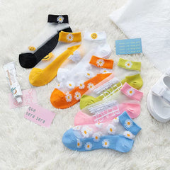 7 Pairs Smiling Pattern Short Socks Ultra Thin Shallow Mesh Ankle Soc