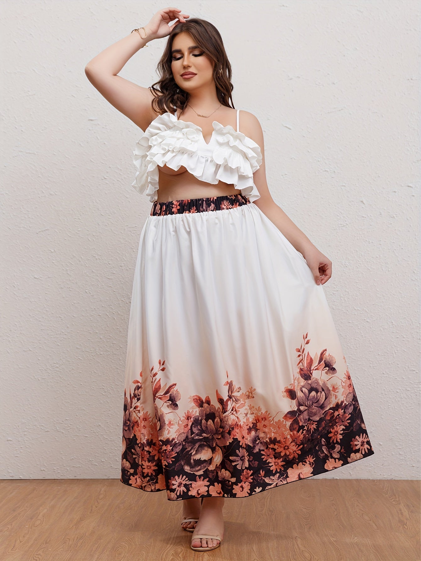 Colorblock Floral Print Maxi Skirt