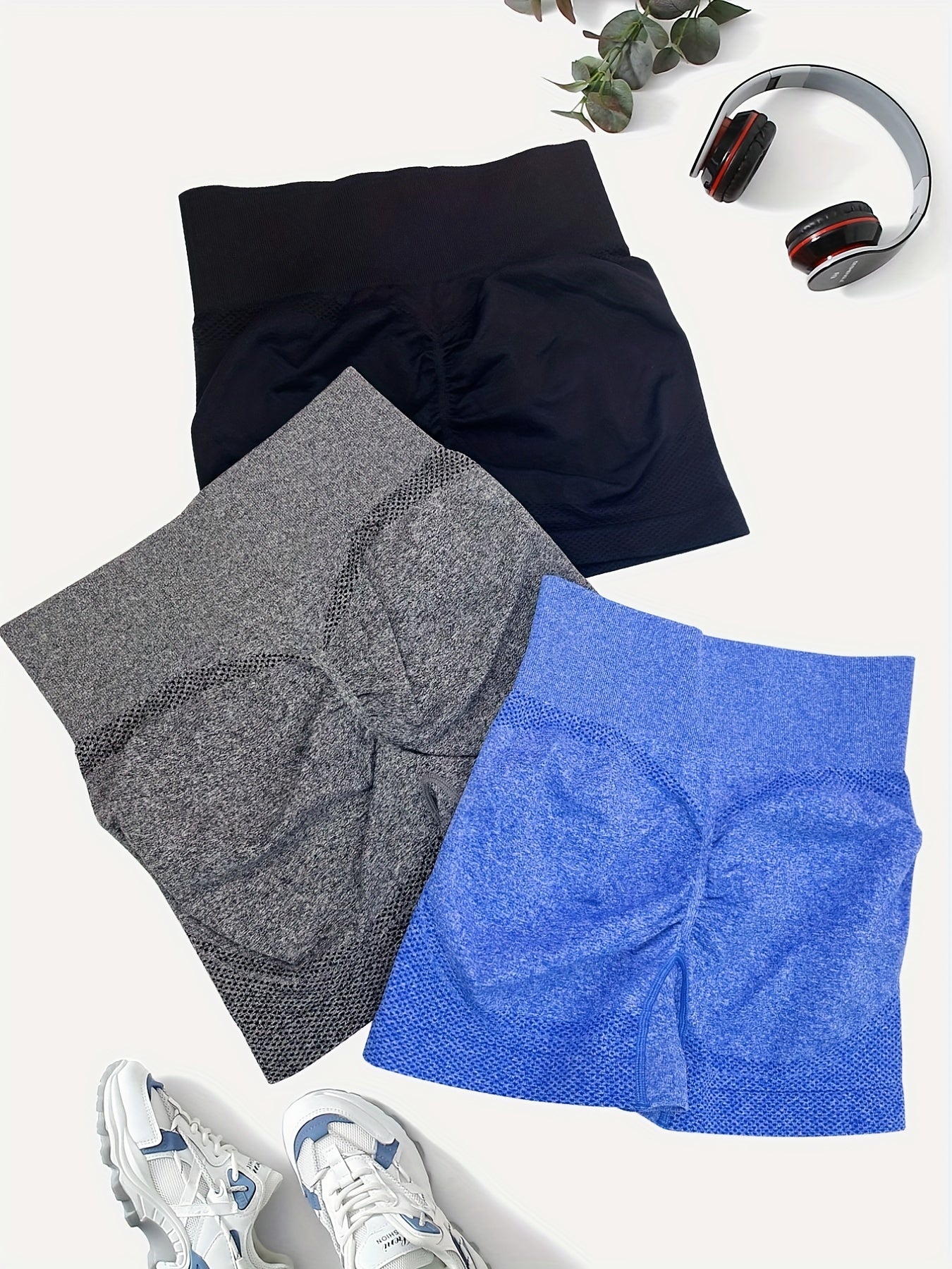 3pcs Seamless Yoga Sports Set High Waist Shorts Tummy Control