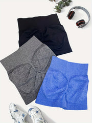 3pcs Seamless Yoga Sports Set High Waist Shorts Tummy Control