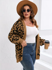 Leopard Print Long Sleeve Cardigan Plus Size Casual Sweater