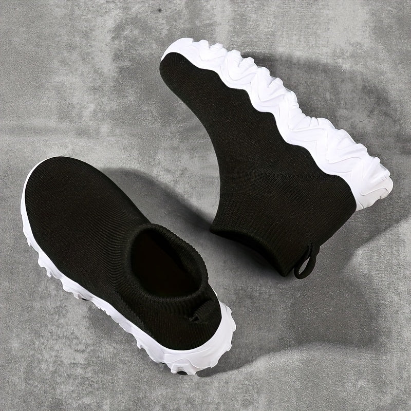 Girls Breathable Woven Sneakers Lightweight Anti Slip High Top Slip On Sneakers